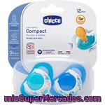 Chicco Chupete Physio Compact De 12m+ Azul Con Tetina De Caucho Caja 2 Unidades