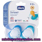 Chicco Chupete Physio Compact De 6-12m Azul Con Tetina De Caucho Caja 2 Unidades