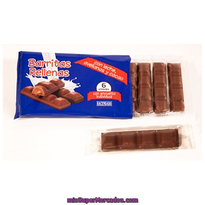 Chocolatina Barritas Rellenas (leche,avellanas Y Cacao) ***bajada Pvp***, Hacendado, Paquete 6 U -130 G