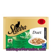 Comida Mixta Pescado Y Pollo Sheba Pack 4 X 85 Gr.