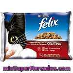 Comida Para Gatos Felix Carnes En Gelatina Gourmet 4x100 Gr.
