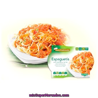 Comida Preparada Spaguetti Con Tomate Y Carne, Platos Trad, Bandeja 325 G