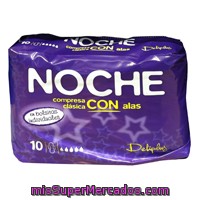 Compresa Absorcion Noche Clasica Plegada Alas, Deliplus, Paquete 10 U