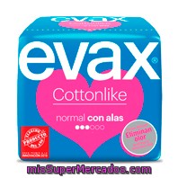 Compresa Absorcion Normal Plegada Con Alas Cottonlike, Evax, Paquete 28 U