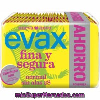 Compresa Absorcion Normal Plegada Sin Alas Fina Y Segura ***producto Mejorado***, Evax, Paquete 28 U