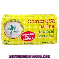 Compresa Absorcion Normal Ultra Plegada Alas, Deliplus, Paquete 32 U