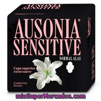 Compresa Absorcion Normal Ultra Plegada Alas Sensitive, Ausonia, Paquete 20 U