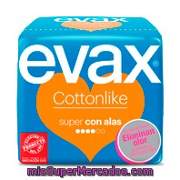 Compresa Absorcion Super Plegada Con Alas Cottonlike, Evax, Paquete 20 U