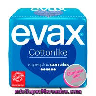 Compresa Absorcion Super Plus Plegada Con Alas Cottonlike, Evax, Paquete 16 U