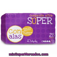 Compresa Absorcion Super Suave Ultra Plegada Alas, Deliplus, Paquete 28 U