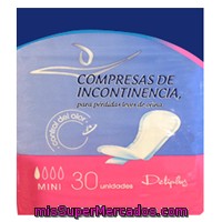 Compresa Incontinencia Mini (absorcion 1), Deliplus, Paquete 30 U