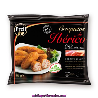 Croquetas Congeladas Jamon Iberico Delicatessen, Preli, Paquete 350 G