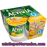 Danone Activia Yogur Cremoso 0% Materia Grasa Sabor Mango Pack 4 Unidades 120 G