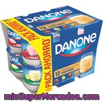 Danone Yogur Sabores 4 Fresa + 4 Limón + 2 Mango + 2 Melocotón Pack 12 Unidades 125 G