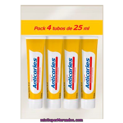 Dentifrico Pasta Anticaries Fluor Viaje, Deliplus, Tubo Pack 4 X 25 Cc - 100 Cc