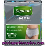 Depend Calzoncillo Incontinencia Hombre Absorción Normal Talla M/l Bolsa 10 Unidades