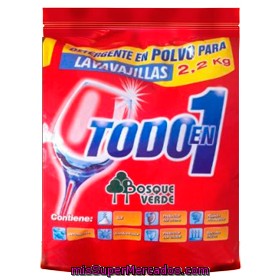 Detergente Lavavajillas Polvo Todo En 1, Bosque Verde, Paquete Ecopack 2200 G