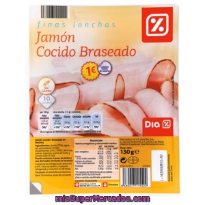 Dia Jamón Cocido Primera Braseado Lonchas Finas Sobre 130 Gr