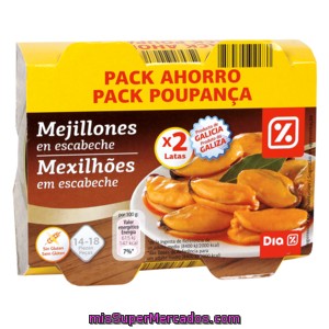 Dia Mejillones En Escabeche 13/18 Piezas Pack De 2 Latas X 69 Grs