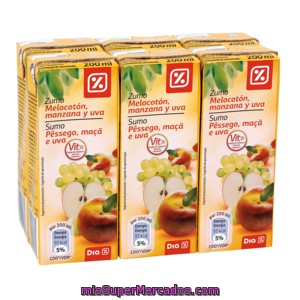 Dia Zumo Melocoton Manzana Uva Pack 6 Brik 20 Cl