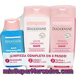 Diadermine Pack Limpieza Facial Con Leche Limpiadora Suave Con Activador Dermo Lípido Frasco 200 Ml + Tónico Limpiador Suave Frasco 200 Ml + Desmaquillador De Ojos Suave