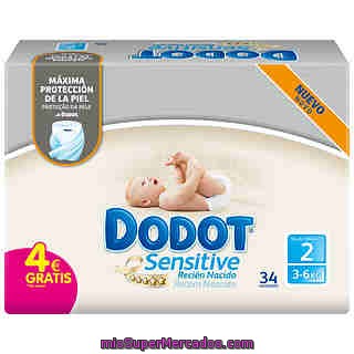 Dodot Sensitive Pañales Recién Nacido 3-6 Kg Talla 2 Paquete 34 Uds
