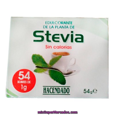 Edulcorante Stevia Natural Sobre, Hacendado, Caja 54 U - 54 G
