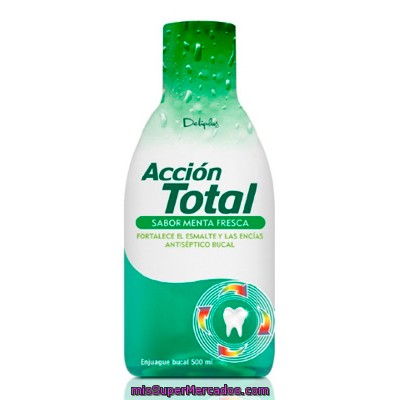 Enjuague Bucal Accion Total Sabor Menta Fresca (verde), Deliplus, Botella 500 Cc