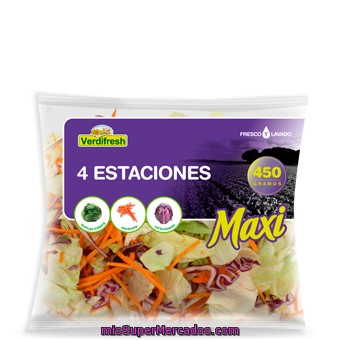 Ensalada 4 Estaciones Maxi (lechuga Iceberg, Zanahoria, Col Lombarda), Verdifresh, Bolsa 450 G