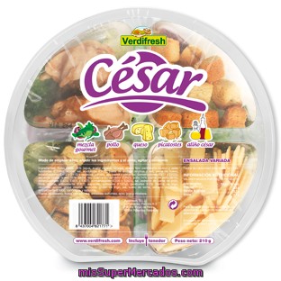 Ensalada Cesar (escarola Rizada, Canonigos, Radiccio, Pollo, Queso Parmesano, Salsa Cesar, Picatostes Y Tenedor), Verdifresh, Tarrina 210 G