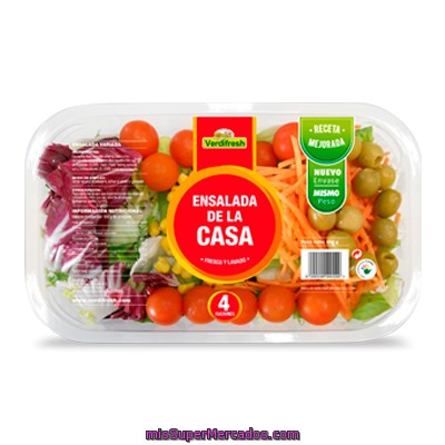 Ensalada De La Casa ( Lechugas Variadas, Rúcula, Col Lombarda, Zanahoria, Tomate Cherry, Maiz Y Aceitunas Verdes), Verdifresh, Bandeja 400 G