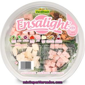 Ensalada Ensalight (mezcla Brotes Tiernos, Rucula, Radicchio, Tomate Cherry, Pavo, Queso Light, Frutos Secos Y Vinagreta Balsamica), Verdifresh, Tarrina 230 G