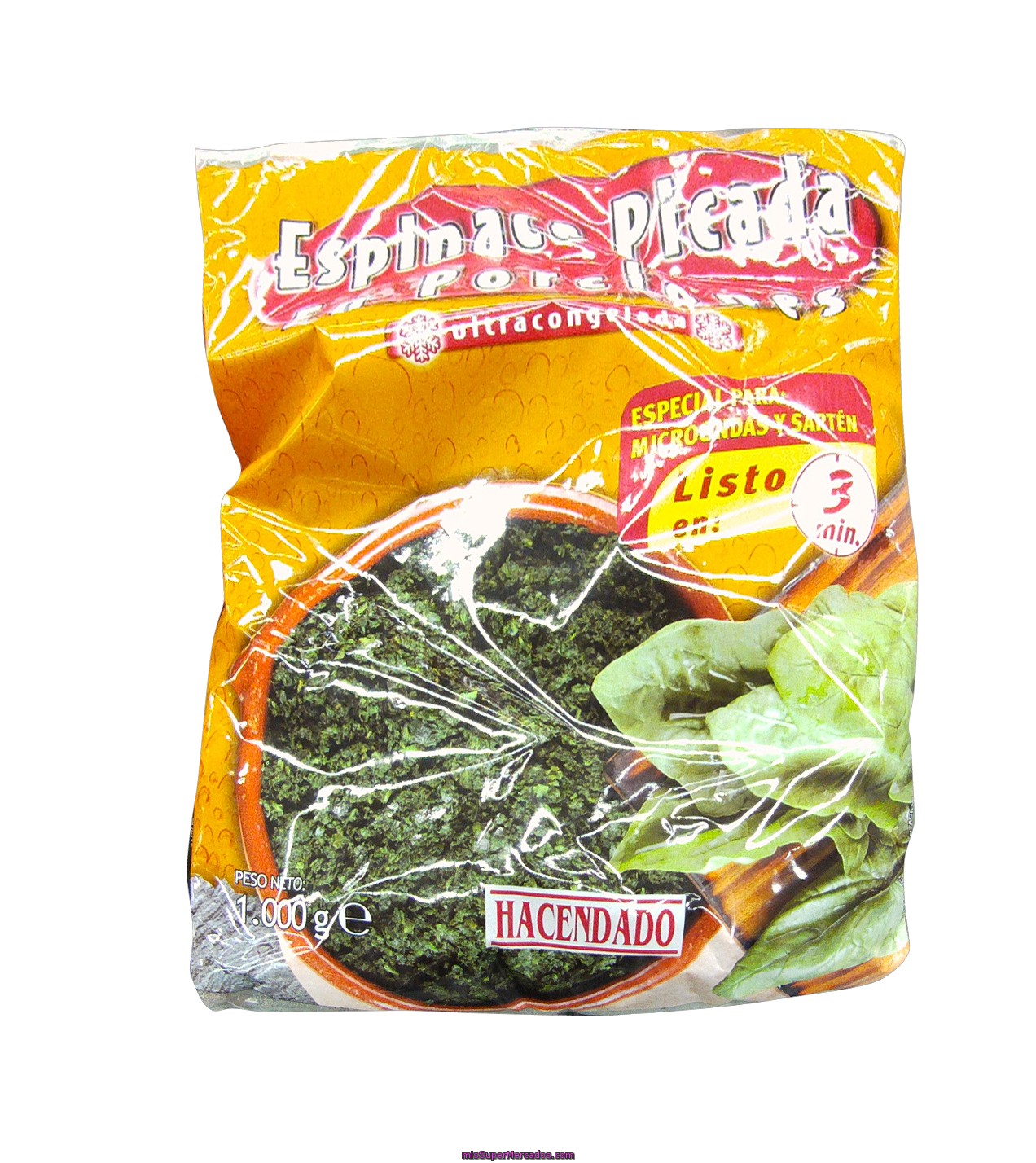 Espinaca Hoja En Porciones Congelada, Hacendado, Paquete 1 Kg