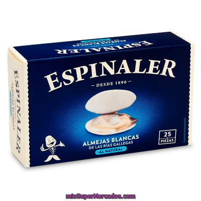 Espinaler Almejas Blancas Al Natural De Las Rías Gallegas Lata 65 G Neto Escurrido