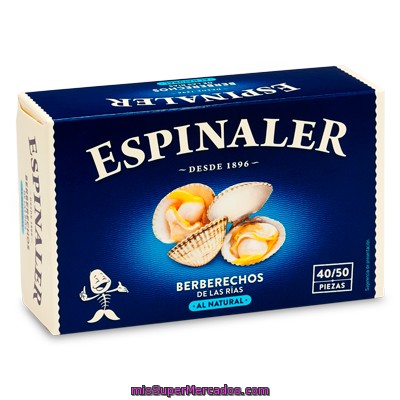 Espinaler Berberechos Al Natural De Las Rías Gallegas 50 Piezas Lata 65 G Neto Escurrido