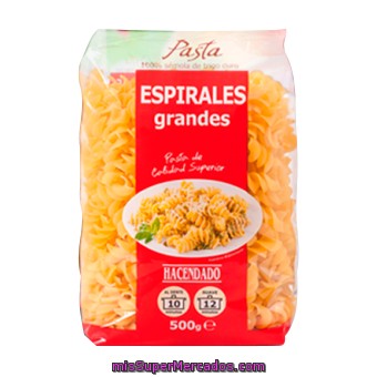 Espirales Grandes Pasta, Hacendado, Paquete 500 G