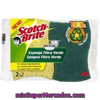 Estropajo Con Esponja De Fibra Verde Scotch-brite, Pack 2 Unid.