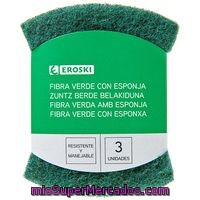 Estropajo Verde Con Esponja Eroski, Pack 3 Unid.