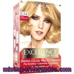 Excellence Tinte Rubio Glamuroso Nº 8.34 Crema Color Triple Cuidado Caja 1 Unidad Con Pro-keratina + Ceramida + Colágeno