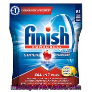 Finish Calgonit Detergente Lavavajillas Super Powel Todo En 1 Limón Bolsa 61 Pastillas