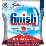 Finish Calgonit Power & Pure Detergente Lavavajillas Power Ball Todo En 1 Plus Con Oxígeno Activo Bolsa 61 Pastillas