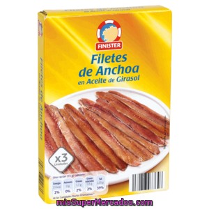 Finister Filetes De Anchoa En Aceite De Girasol Pack 3 Latas 87 Gr