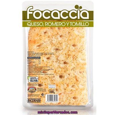 Focaccia Con Queso Romero Y Tomillo Refrigerada, Hacendado, Paquete 300 G