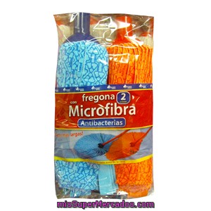 Fregona Tiras Microfibra Antibacterias Naranja Y Turquesa (suelos De Interior Y Exterior), Bosque Verde, Pack 2 U