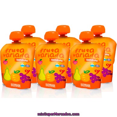 Fruta Bolsillo Fruta Variada 100 % Fruta (color Naranja) A Partir 12 Meses) ***pack Ahorro***, Hacendado, Pack 6 X 90 G - 540 G