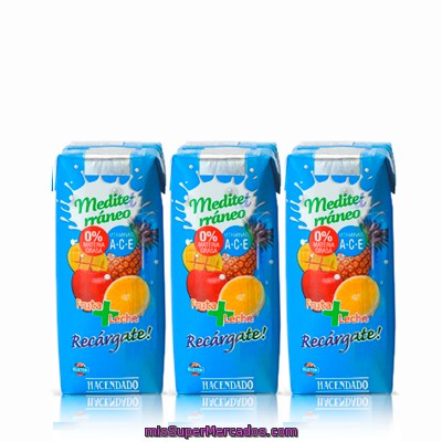 Frutas+leche Mediterraneo, Hacendado, Minibrick  3 X 330 Cc - 990 Cc