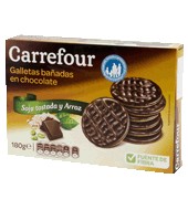 Galleta Con Granillo De Soja Tostado, Fibra, Arroz Y Bañada En Chocolate Carrefour 180 G.