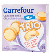 Galleta Trio Con Chocolate Blanco Y Corazón De Leche Carrefour 225 G.