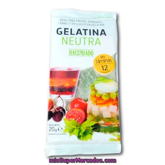 Gelatina Laminas Neutra, Hacendado, Paquete 20 G