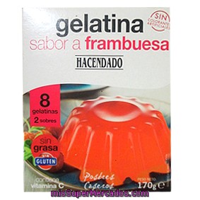 Gelatina Polvo Frambuesa (8 Raciones), Hacendado, Caja 170 G